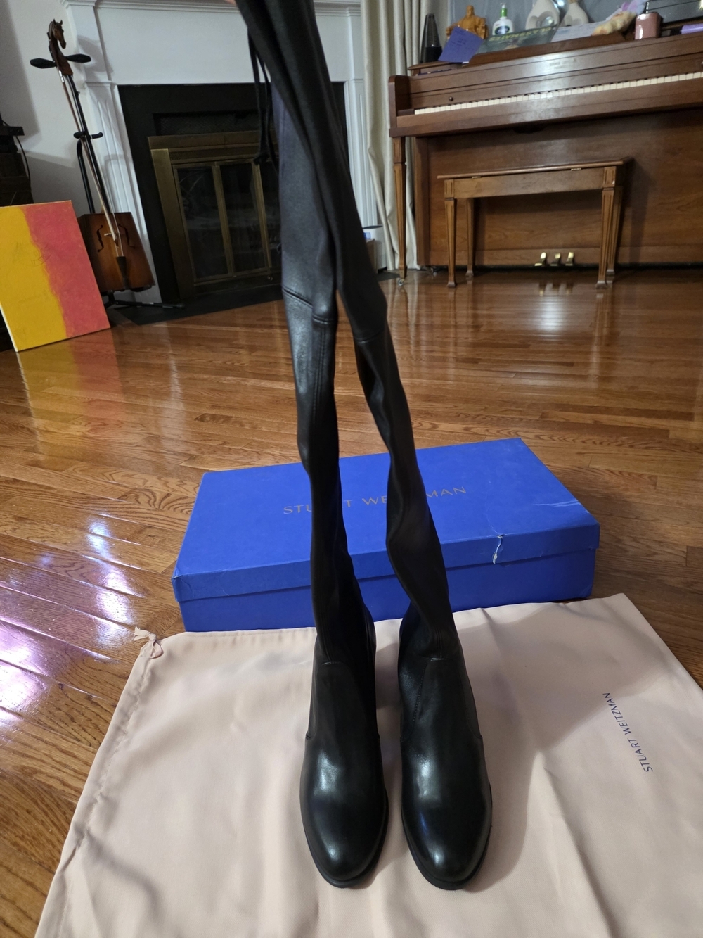 Stuart Weitzman Tall Black Leather Over-the-Knee Boots - Picture 2 of 16